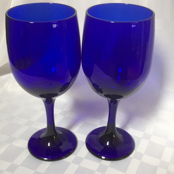 Libbey Dining Vintage Libbey Cobalt Blue Wine Goblets Water Glasses
